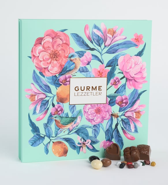 Karışık Draje, Kalp ve Dörtlü Gurme Lezzetler - Çiçek Görseli